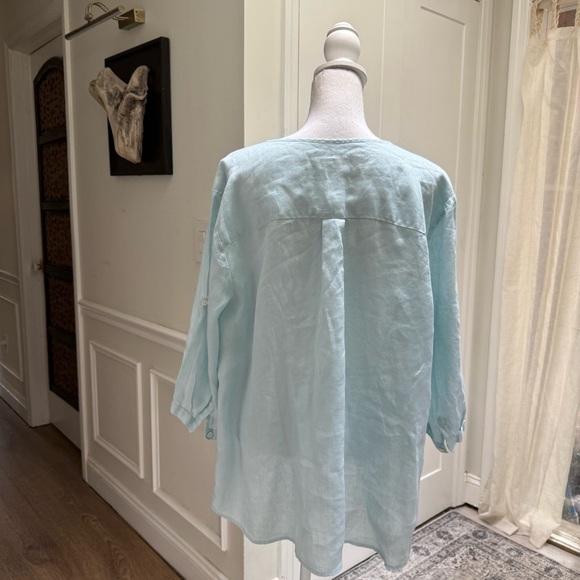 J. Jill Womens Light Blue Linen Tunic Blouse Loose Relaxed Fit Plus Size 2X - Picture 2 of 8